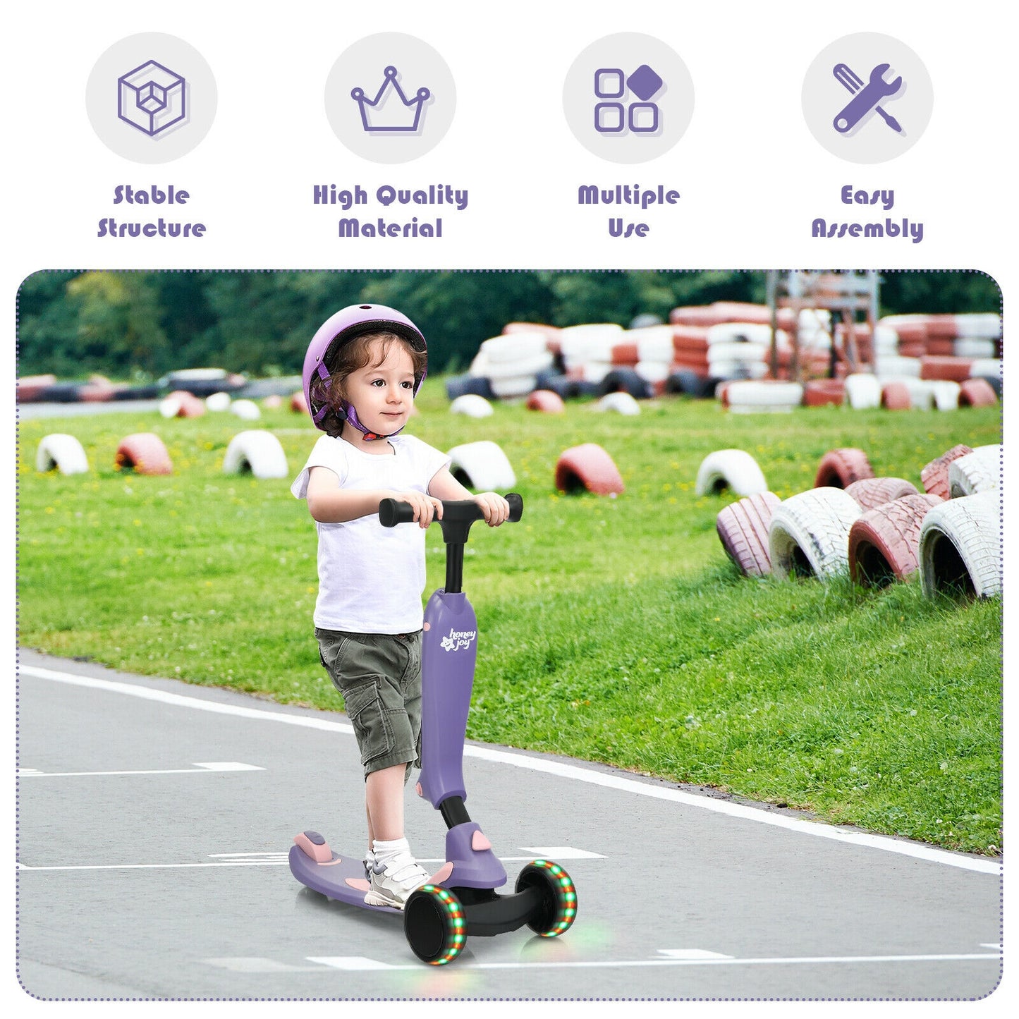2-in-1 Kids Kick Scooter with Flash Wheels for Girls and Boys from 1.5 to 6 Years Old, Purple - Gallery Canada
