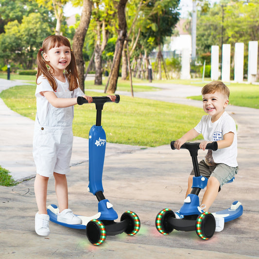 2-in-1 Kids Kick Scooter with Flash Wheels for Girls and Boys from 1.5 to 6 Years Old, Blue - Gallery Canada