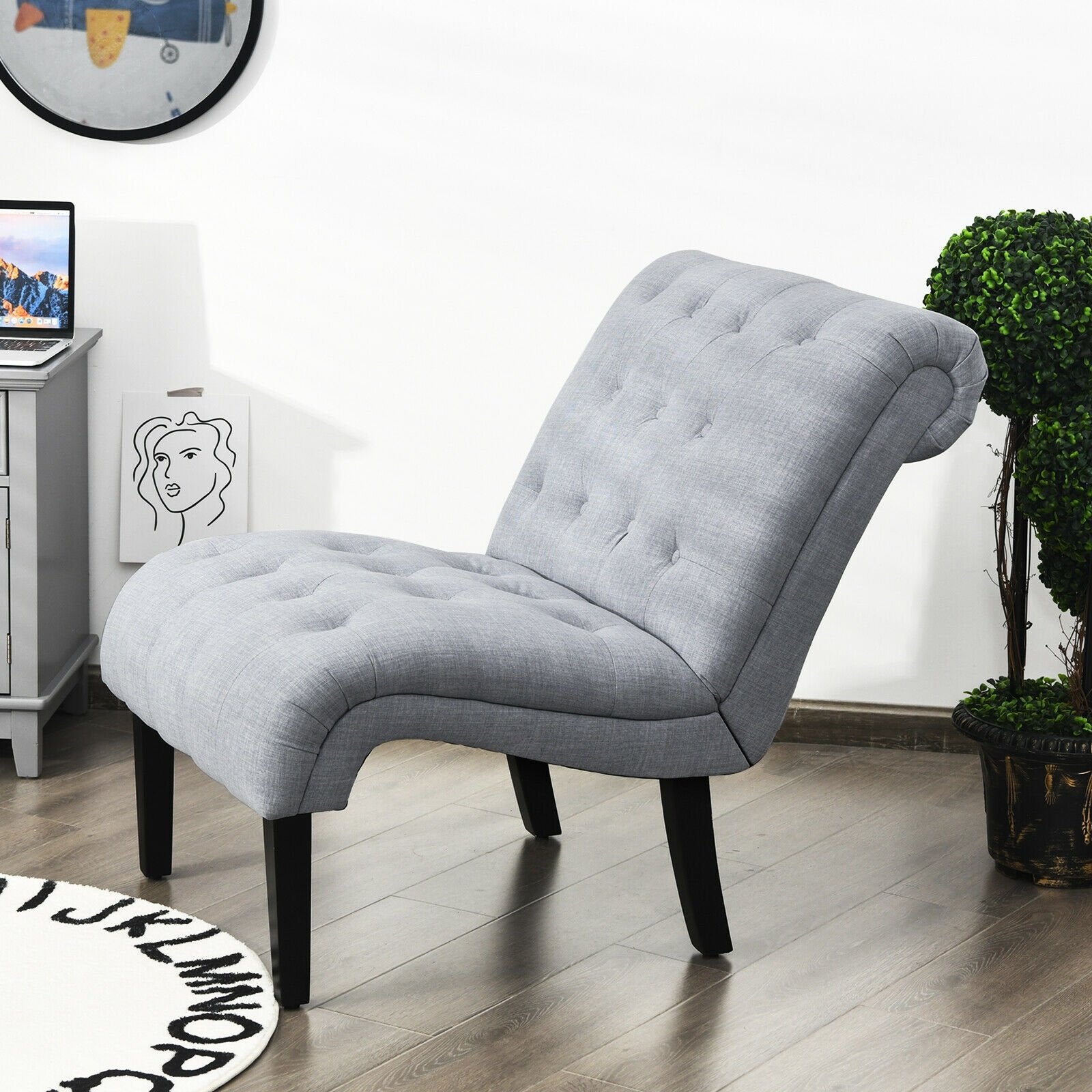 Cotton Linen Fabric Armless Accent Chair with Adjustable Foot Pads, Light Gray Sofas & Loveseats   at Gallery Canada