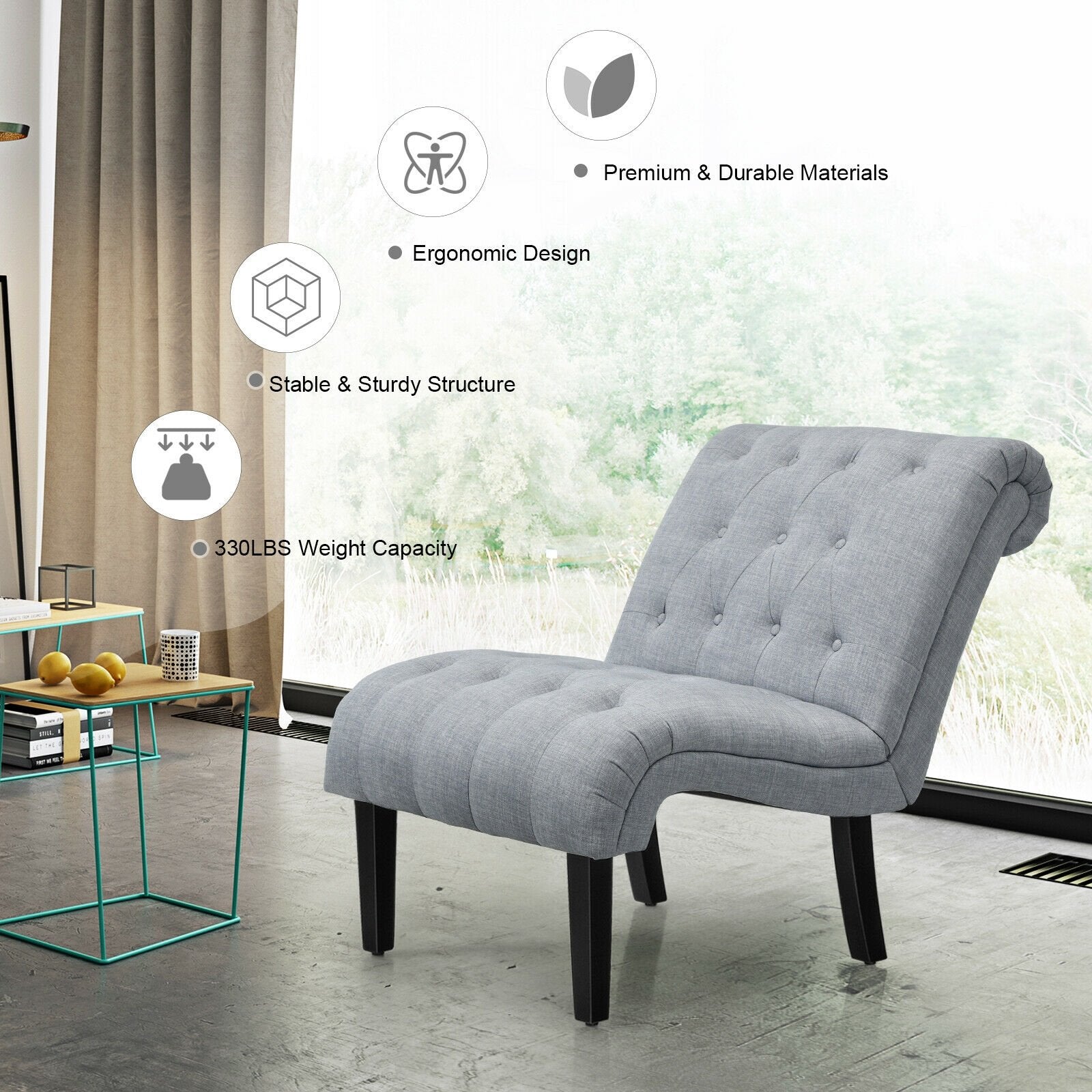 Cotton Linen Fabric Armless Accent Chair with Adjustable Foot Pads, Light Gray Sofas & Loveseats   at Gallery Canada