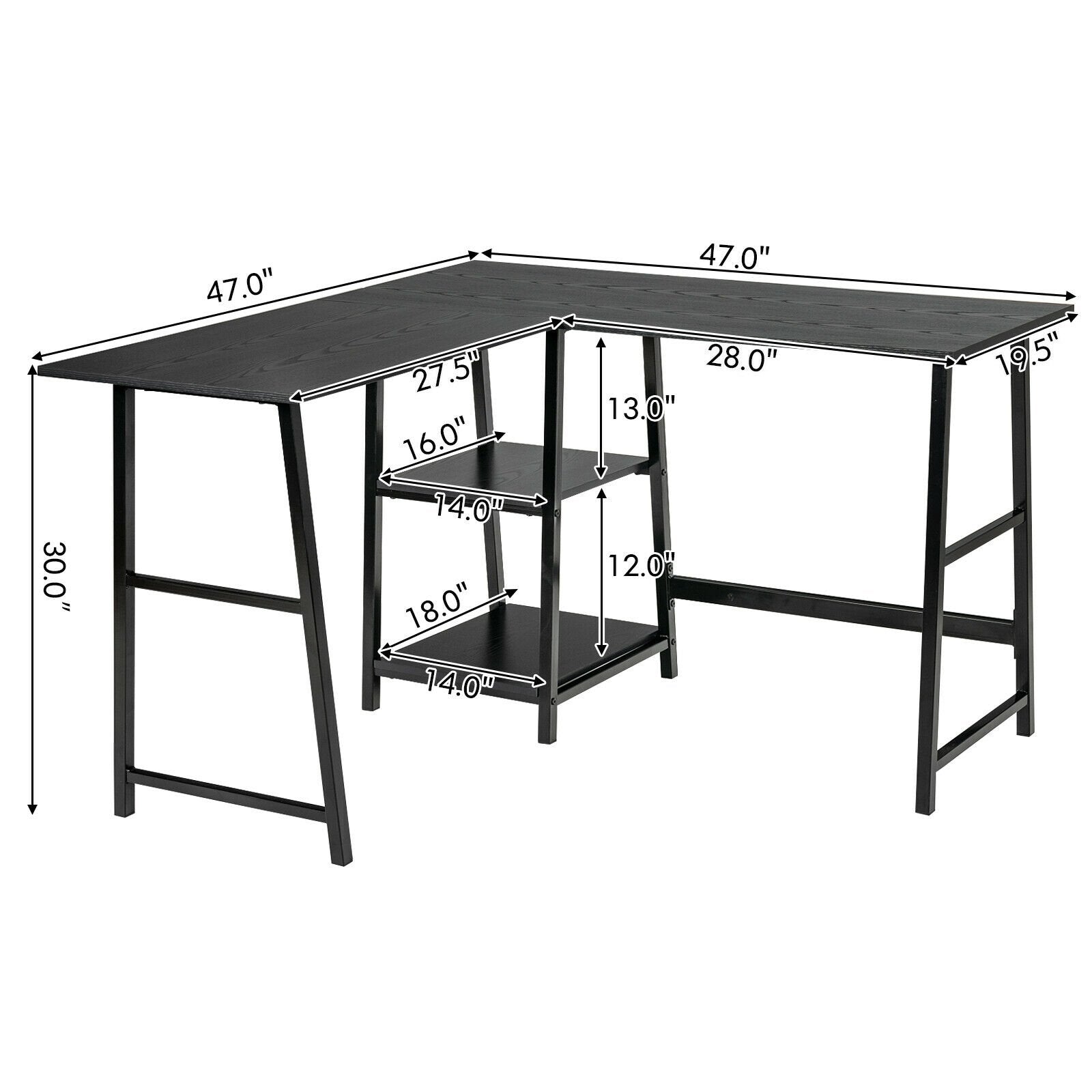 L Shaped Corner Computer Desk with Storage Shelves, Black L-Shaped Desks   at Gallery Canada