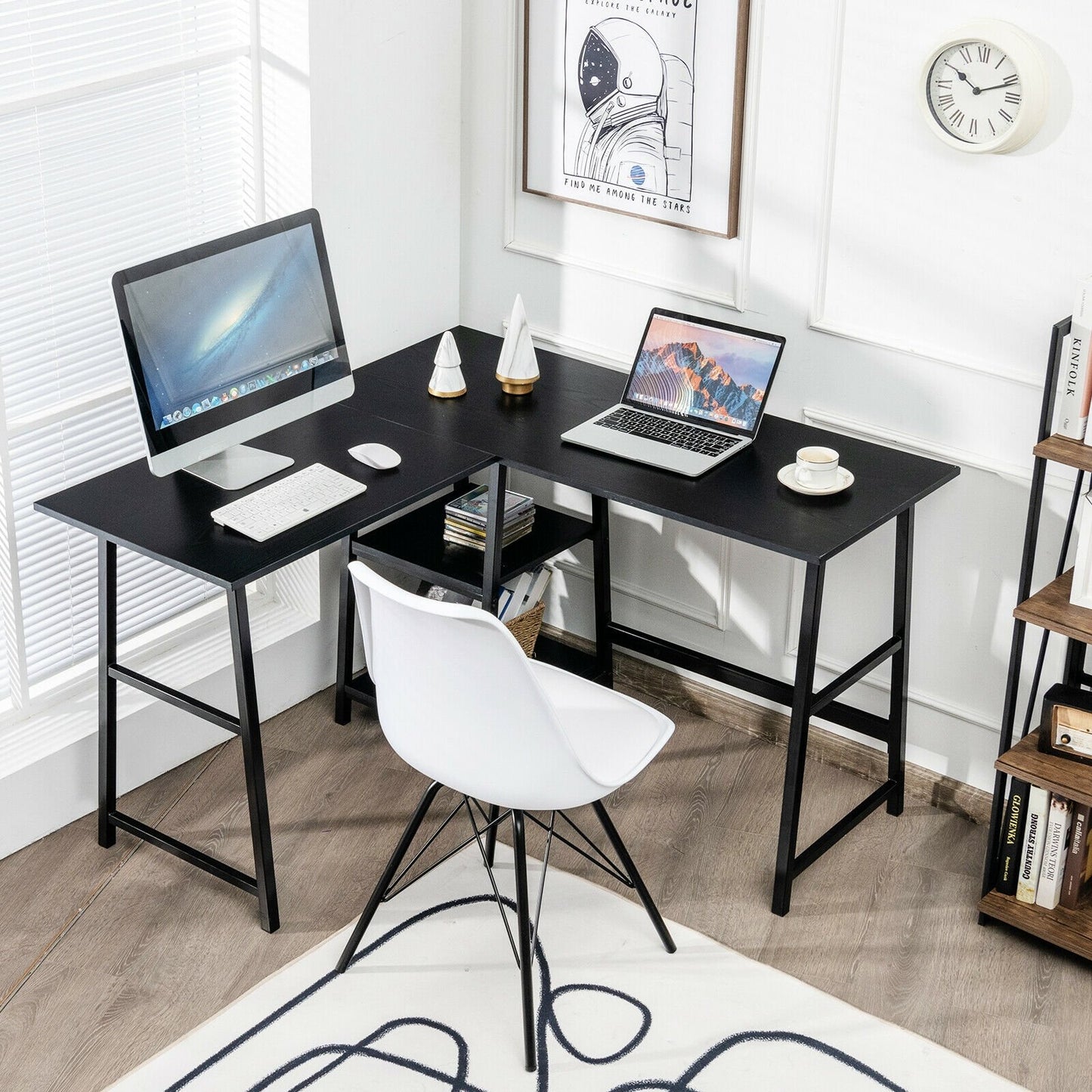 L Shaped Corner Computer Desk with Storage Shelves, Black L-Shaped Desks   at Gallery Canada