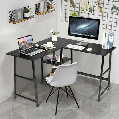 L Shaped Corner Computer Desk with Storage Shelves, Black L-Shaped Desks   at Gallery Canada