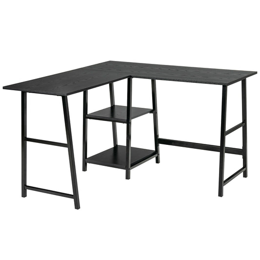 L Shaped Corner Computer Desk with Storage Shelves, Black - Gallery Canada