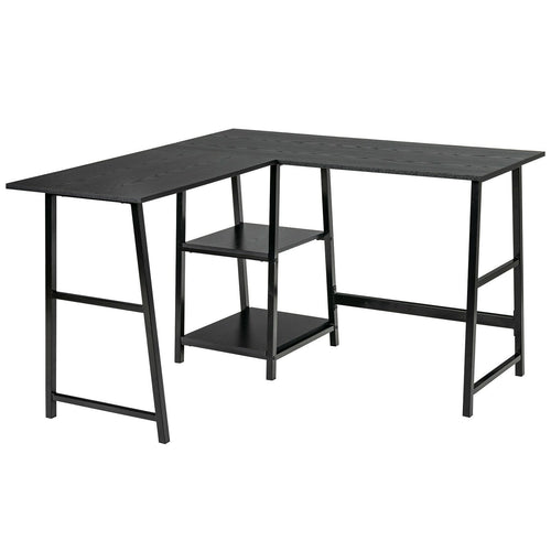 L Shaped Corner Computer Desk with Storage Shelves, Black