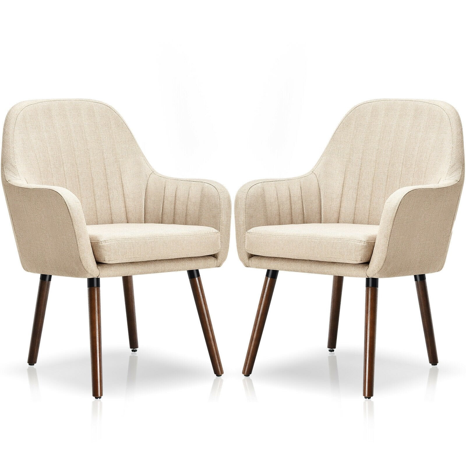 Set of 2 Fabric Upholstered Accent Chairs with Wooden Legs, Beige Accent Chairs   at Gallery Canada