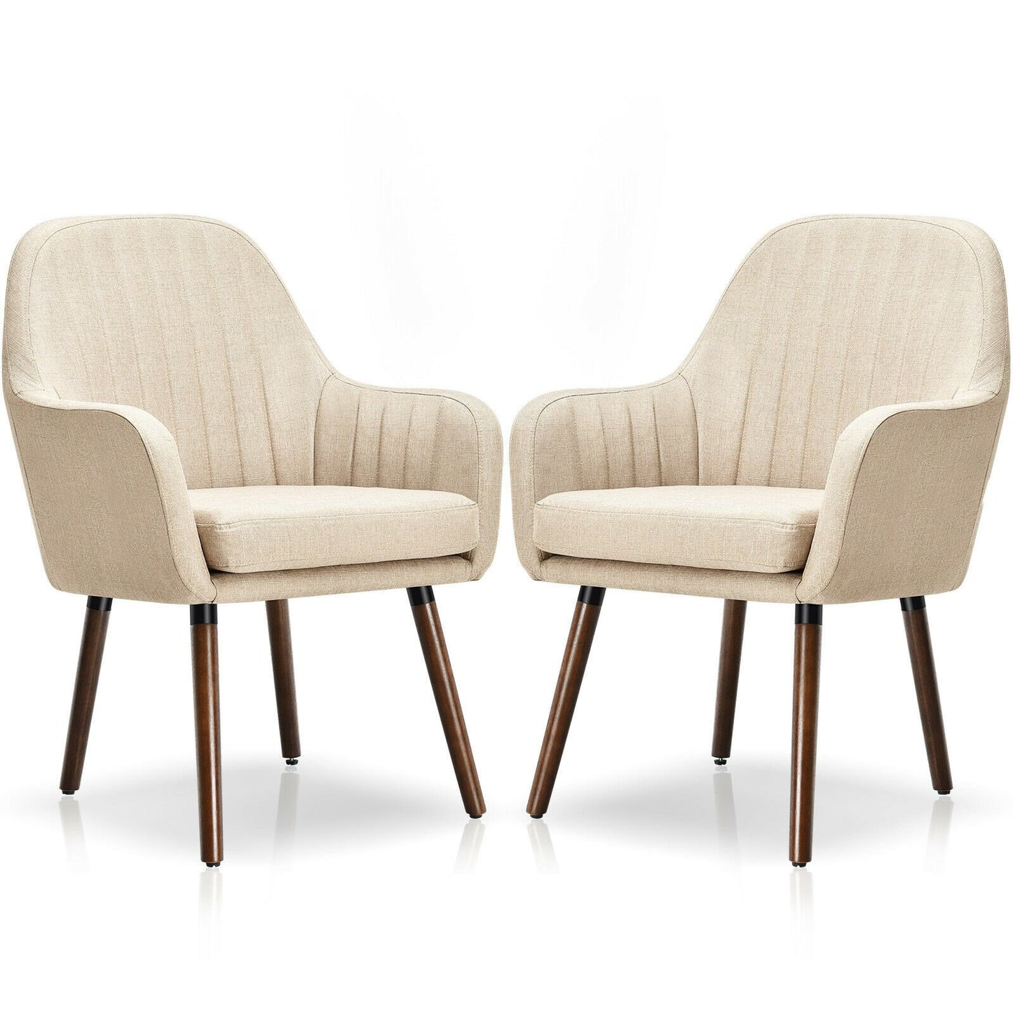 Set of 2 Fabric Upholstered Accent Chairs with Wooden Legs, Beige Accent Chairs   at Gallery Canada