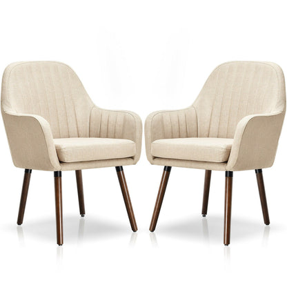 Set of 2 Fabric Upholstered Accent Chairs with Wooden Legs, Beige Accent Chairs   at Gallery Canada