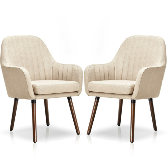 Set of 2 Fabric Upholstered Accent Chairs with Wooden Legs, Beige Accent Chairs   at Gallery Canada