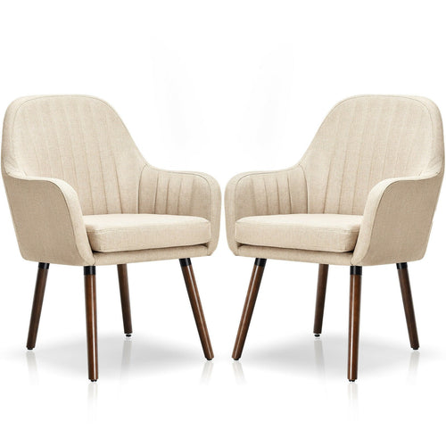 Set of 2 Fabric Upholstered Accent Chairs with Wooden Legs, Beige