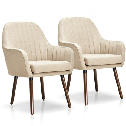 Set of 2 Fabric Upholstered Accent Chairs with Wooden Legs, Beige Accent Chairs   at Gallery Canada