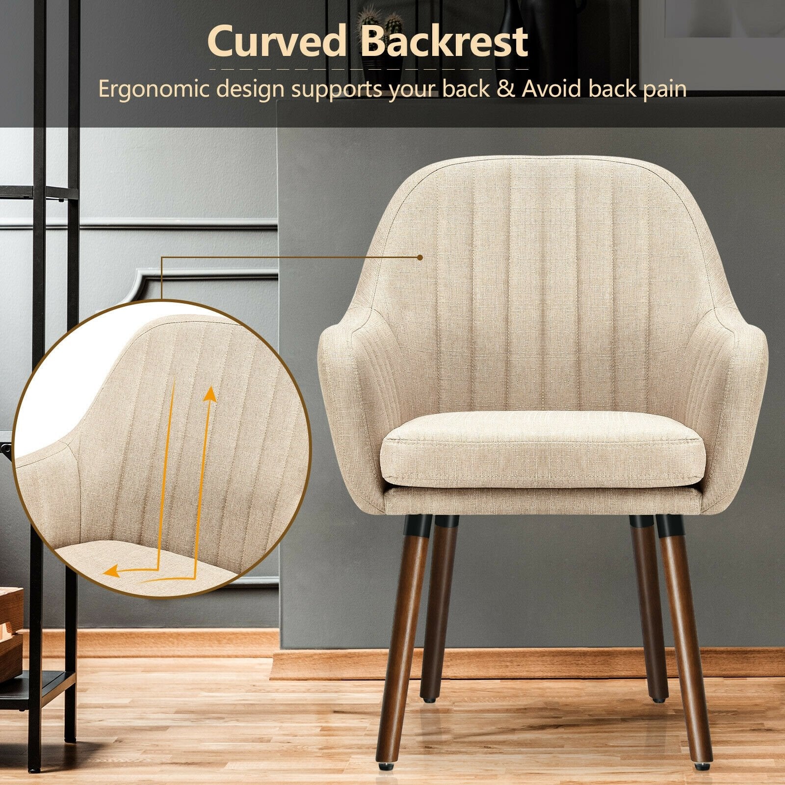 Set of 2 Fabric Upholstered Accent Chairs with Wooden Legs, Beige Accent Chairs   at Gallery Canada