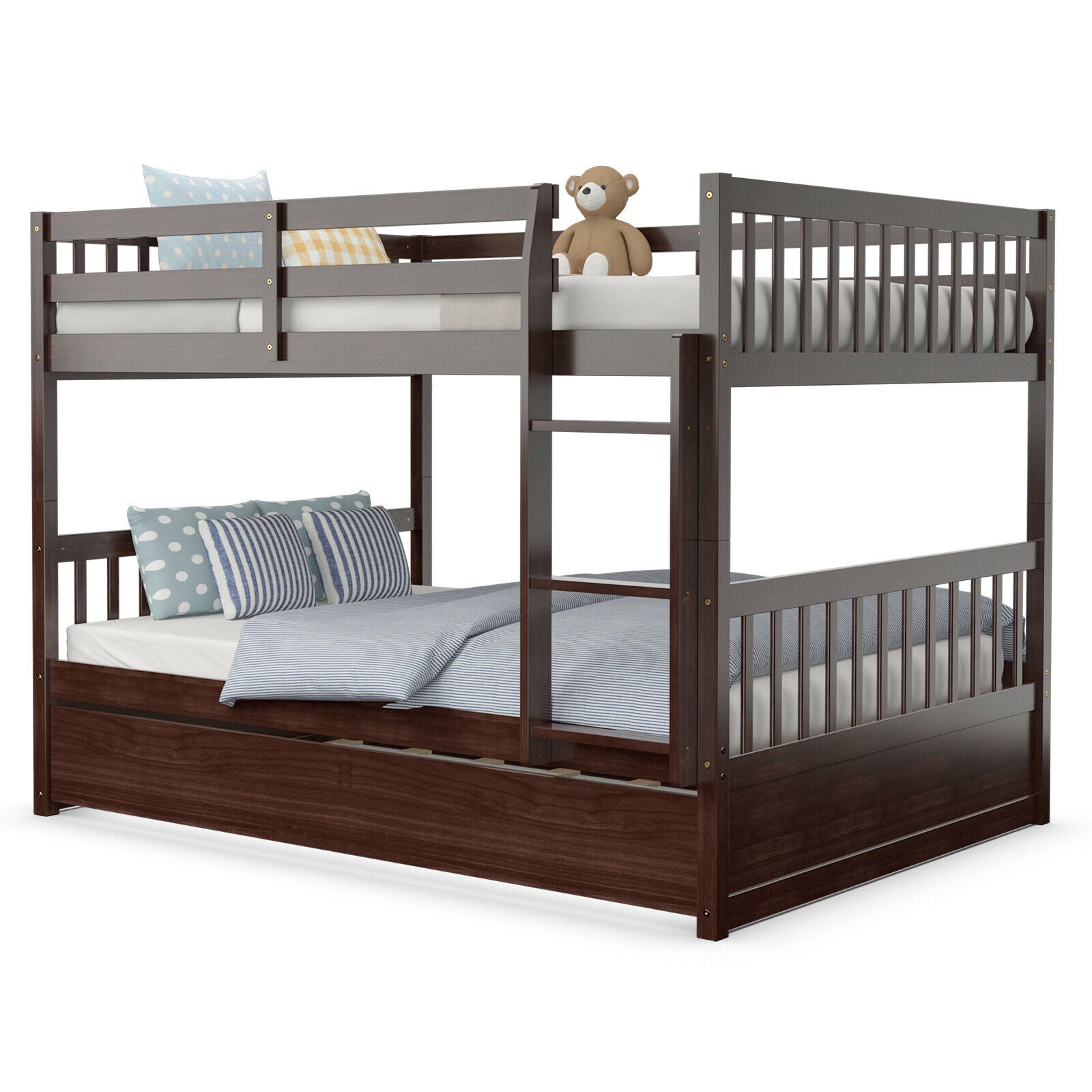 Full over Full Bunk Bed Platform Wood Bed, Brown Bunk Bed Frame   at Gallery Canada