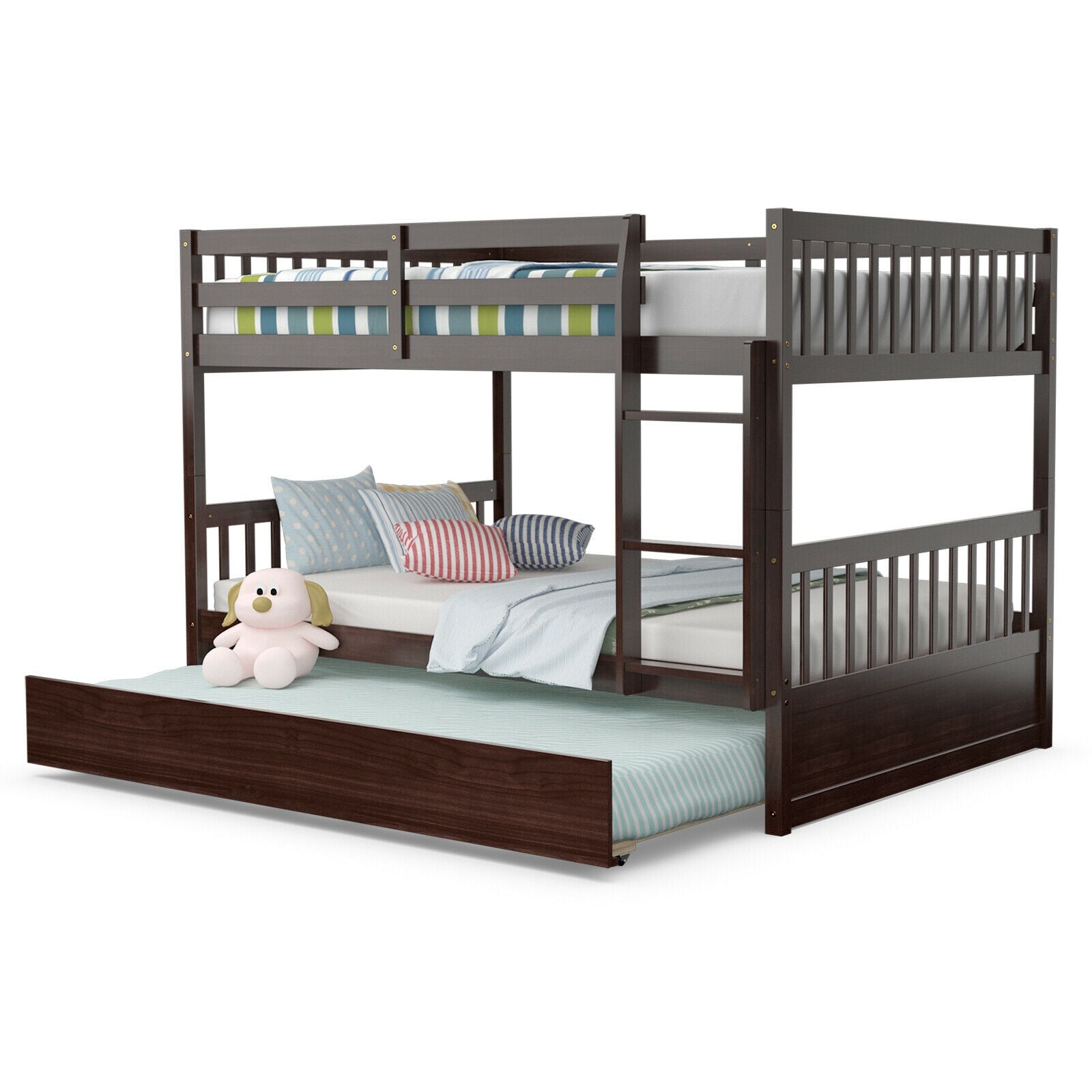 Full over Full Bunk Bed Platform Wood Bed, Brown Bunk Bed Frame   at Gallery Canada