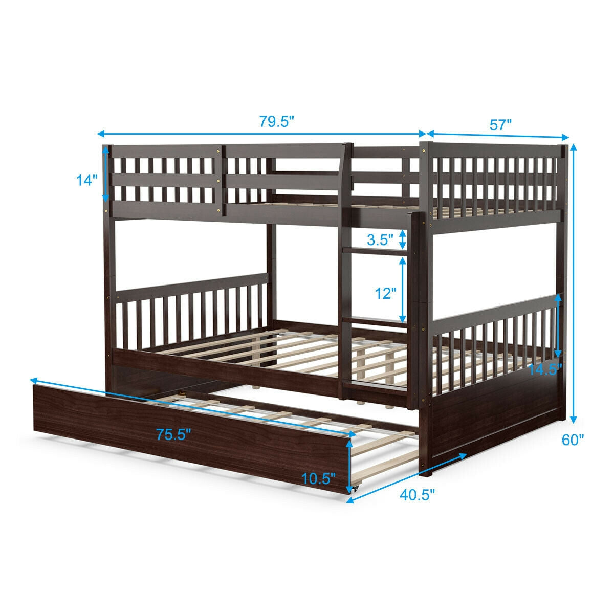 Full over Full Bunk Bed Platform Wood Bed, Brown Bunk Bed Frame   at Gallery Canada