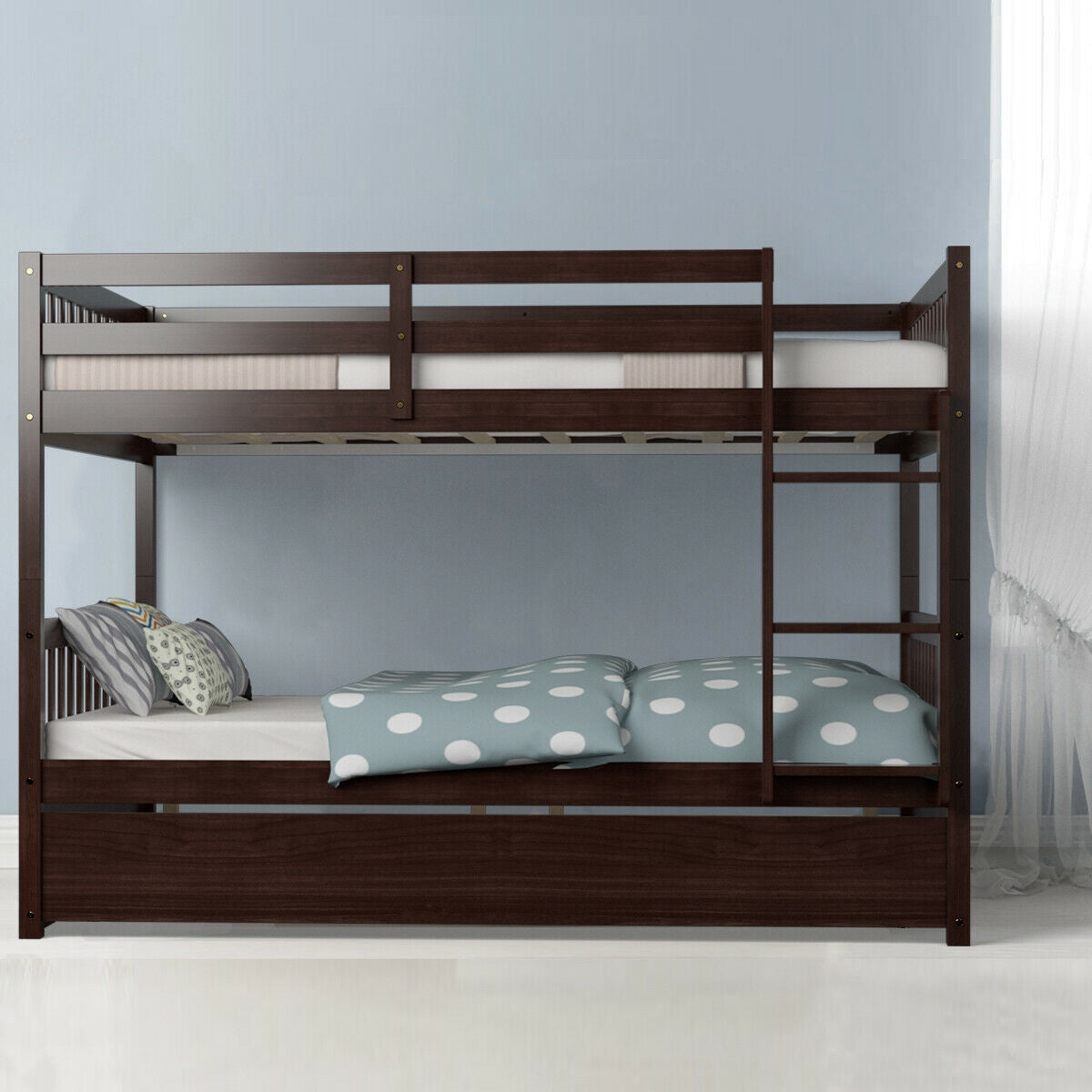 Full over Full Bunk Bed Platform Wood Bed, Brown Bunk Bed Frame   at Gallery Canada