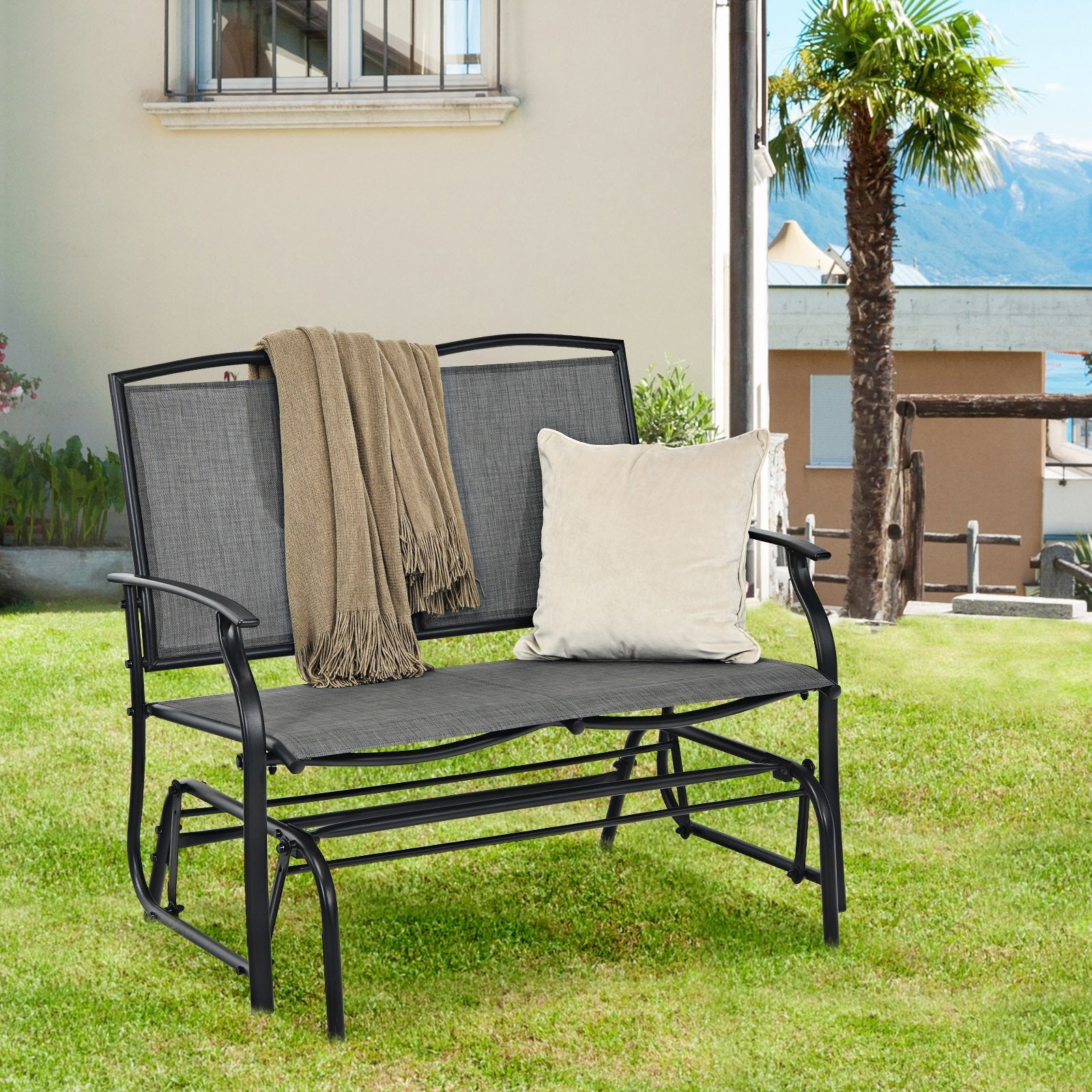 Iron Patio Rocking Chair for Outdoor Backyard and Lawn, Gray Patio Rocking Chairs & Gliders   at Gallery Canada