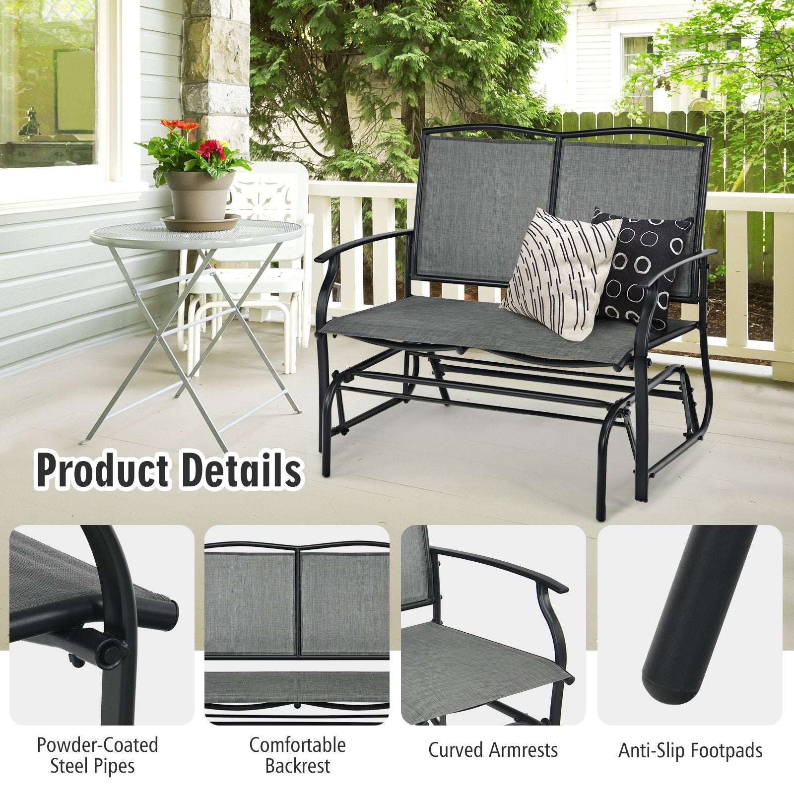 Iron Patio Rocking Chair for Outdoor Backyard and Lawn, Gray Patio Rocking Chairs & Gliders   at Gallery Canada