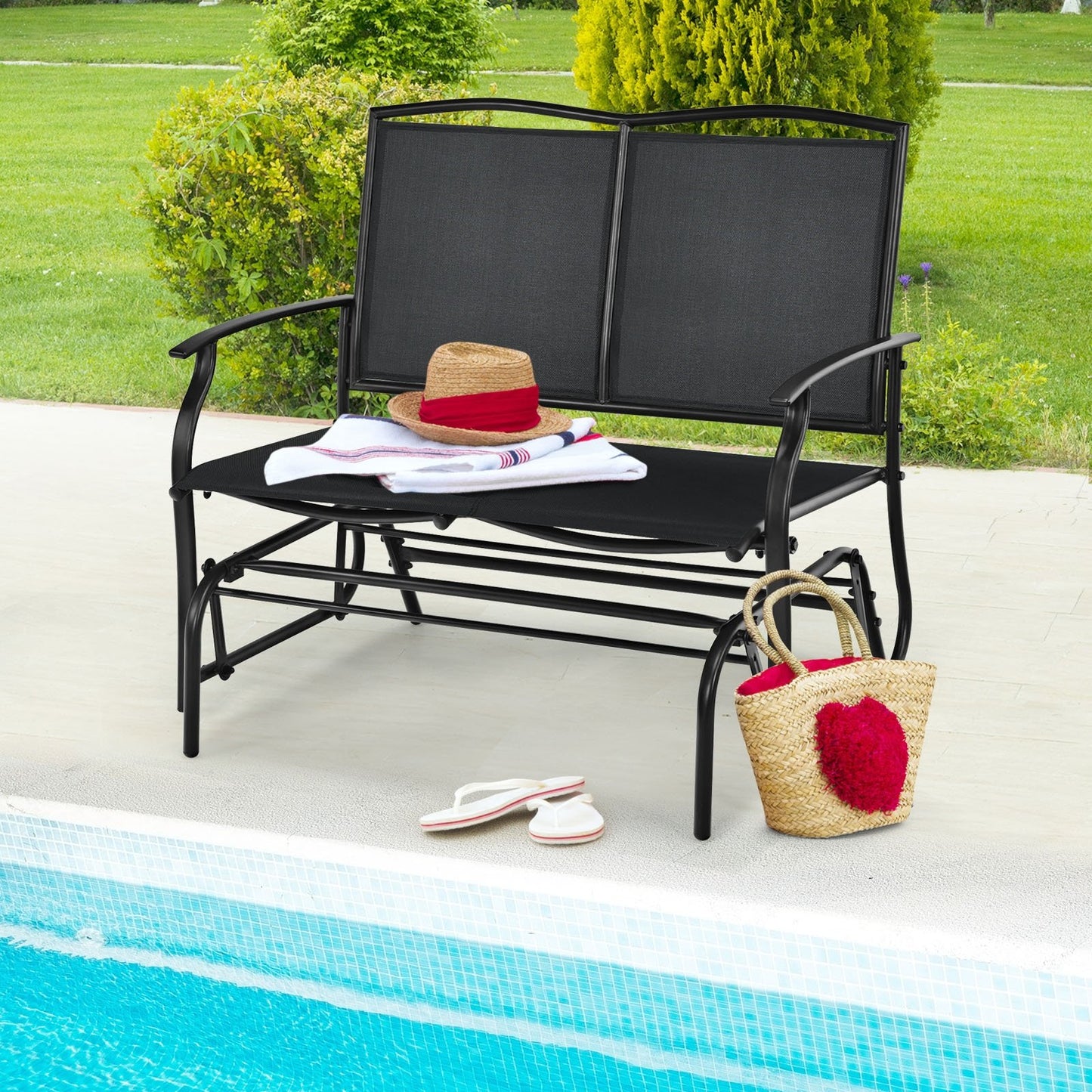 Iron Patio Rocking Chair for Outdoor Backyard and Lawn, Black Patio Rocking Chairs & Gliders   at Gallery Canada