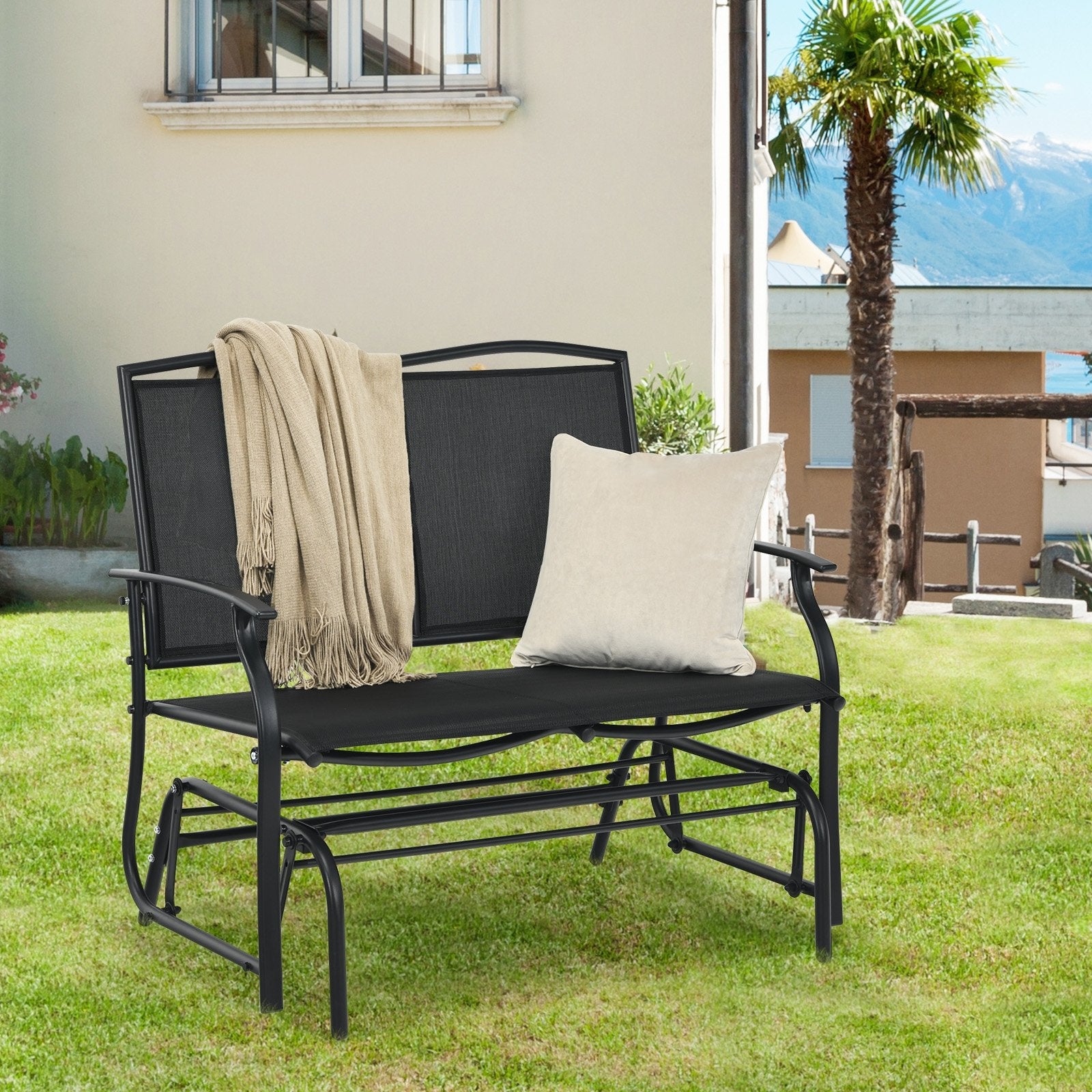 Iron Patio Rocking Chair for Outdoor Backyard and Lawn, Black Patio Rocking Chairs & Gliders   at Gallery Canada