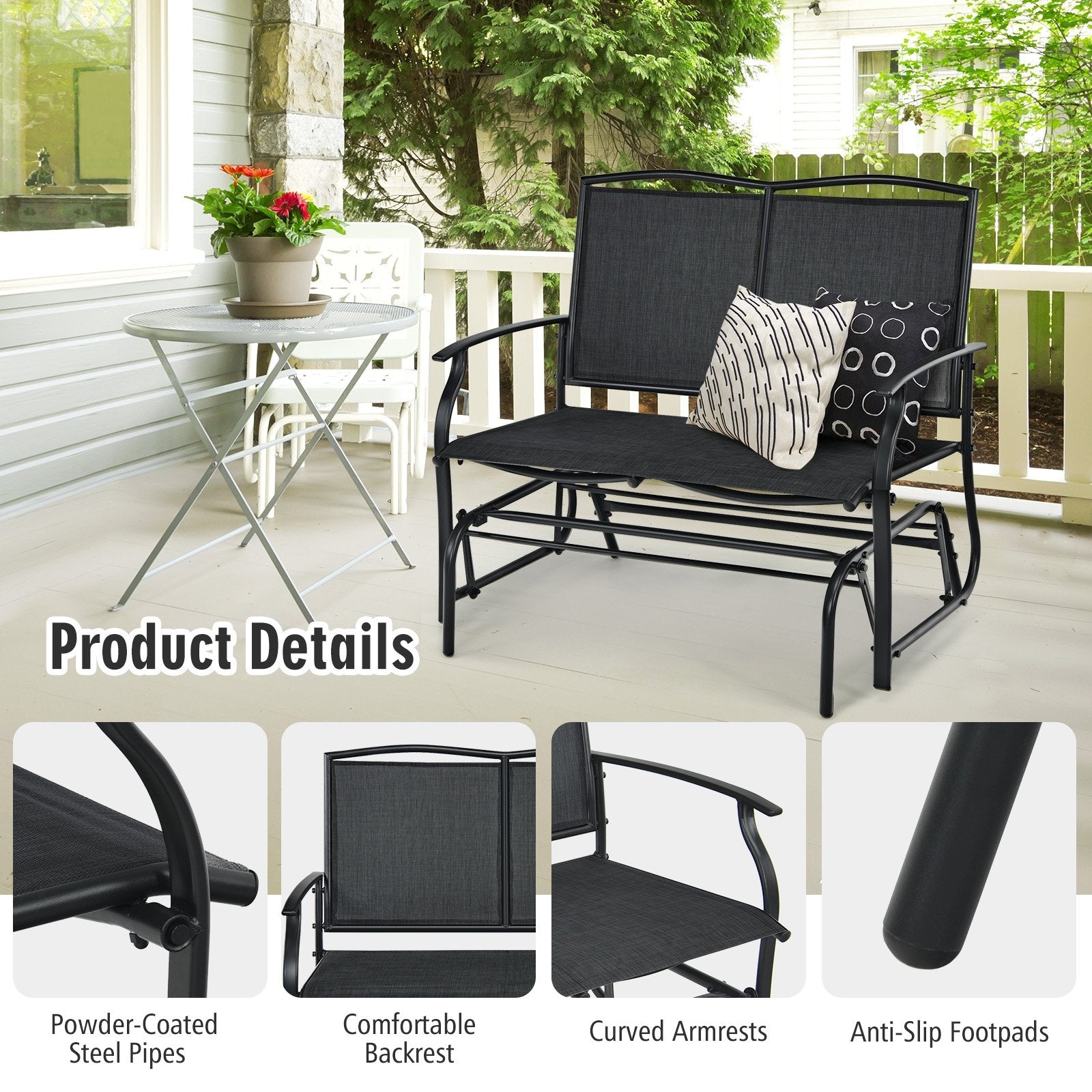 Iron Patio Rocking Chair for Outdoor Backyard and Lawn, Black Patio Rocking Chairs & Gliders   at Gallery Canada