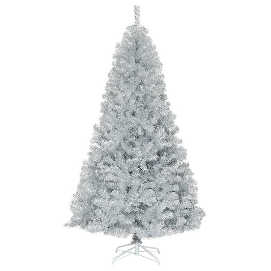 7.5 Feet Hinged Unlit Artificial Silver Tinsel Christmas Tree, Silver Christmas Tree   at Gallery Canada