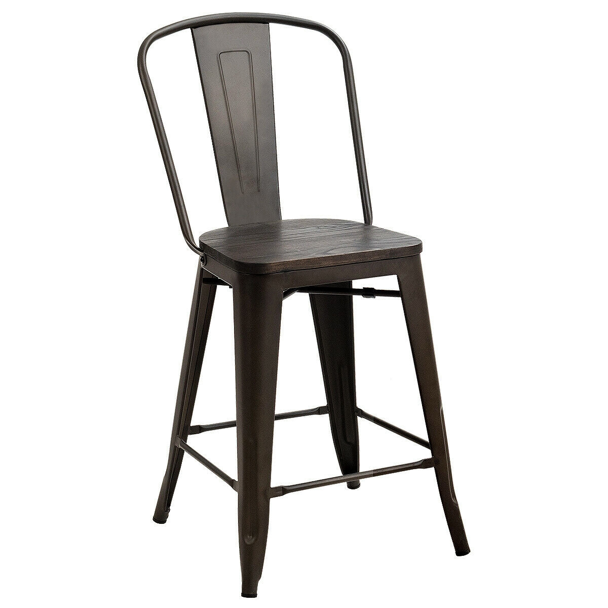 Set of 4 Industrial Metal Counter Stool Dining Chairs with Removable Backrests, Dark Brown Bar Stools   at Gallery Canada