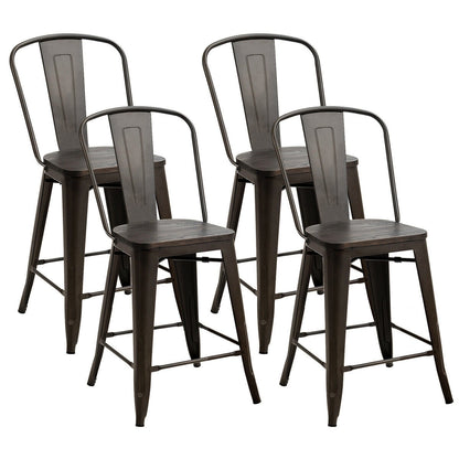 Set of 4 Industrial Metal Counter Stool Dining Chairs with Removable Backrests, Dark Brown Bar Stools Dark Brown  at Gallery Canada