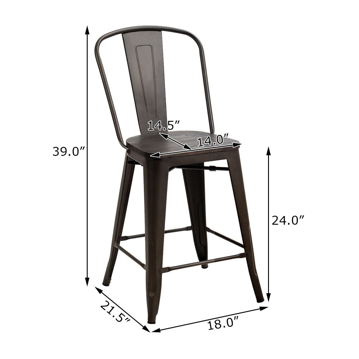 Set of 4 Industrial Metal Counter Stool Dining Chairs with Removable Backrests, Dark Brown Bar Stools   at Gallery Canada