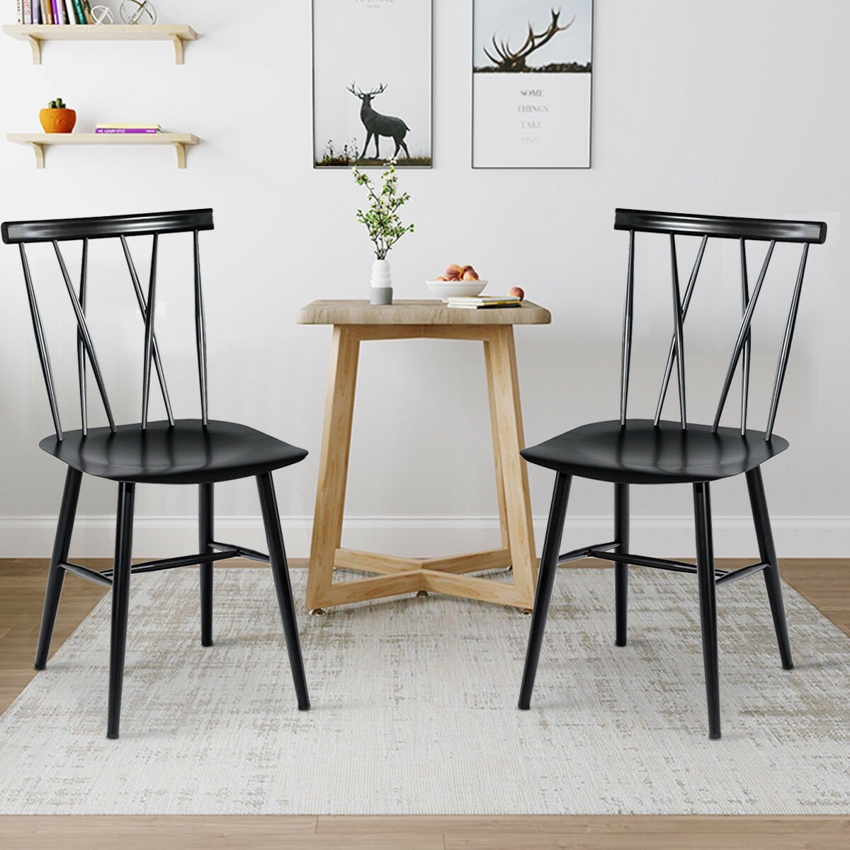 Set of 2 Modern Dining Chairs with Backrest, Black Dining Chairs   at Gallery Canada