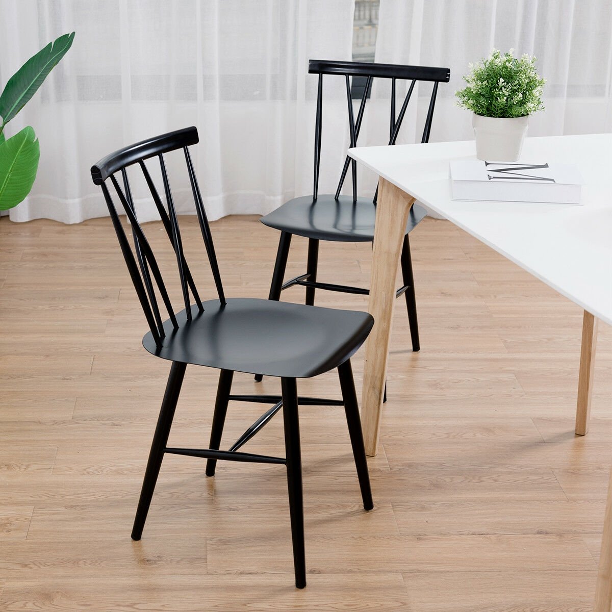 Set of 2 Modern Dining Chairs with Backrest, Black Dining Chairs   at Gallery Canada