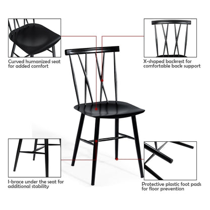 Set of 2 Modern Dining Chairs with Backrest, Black Dining Chairs   at Gallery Canada