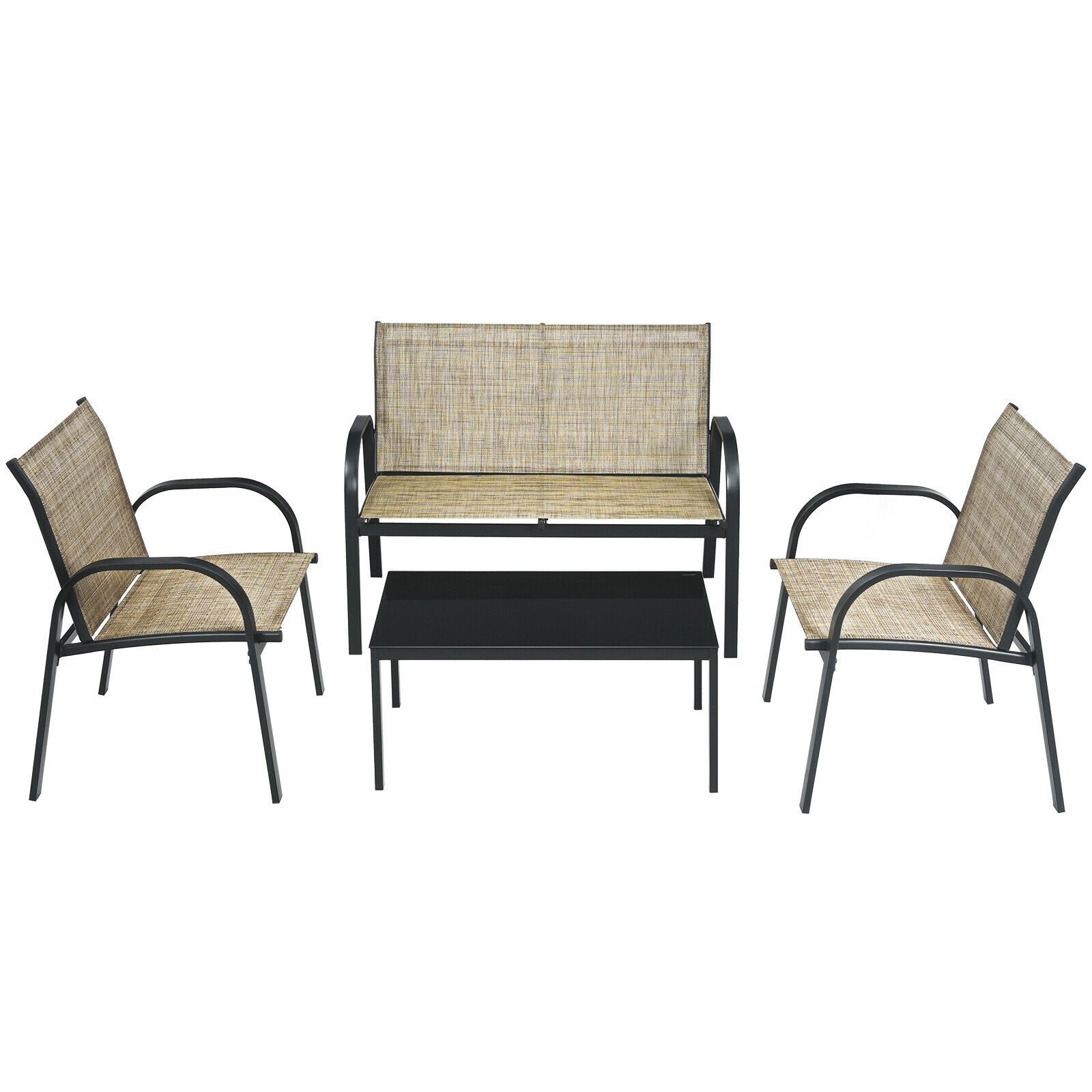 4 Pieces Patio Furniture Set with Glass Top Coffee Table, Brown Patio Conversation Sets   at Gallery Canada