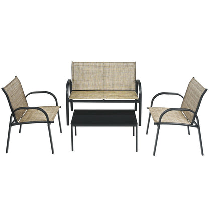 4 Pieces Patio Furniture Set with Glass Top Coffee Table, Brown - Gallery Canada