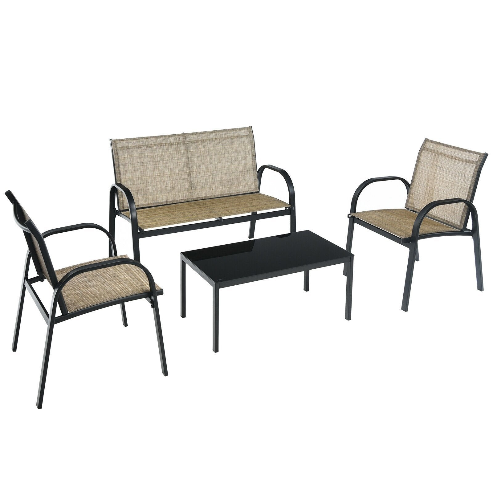 4 Pieces Patio Furniture Set with Glass Top Coffee Table, Brown - Gallery Canada