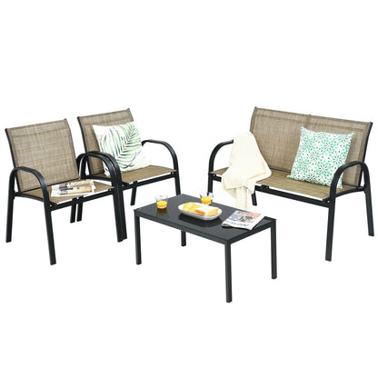 4 Pieces Patio Furniture Set with Glass Top Coffee Table, Brown - Gallery Canada