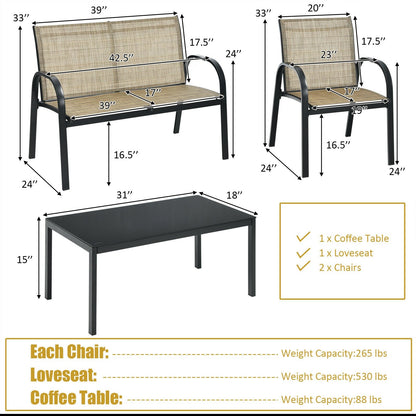 4 Pieces Patio Furniture Set with Glass Top Coffee Table, Brown Patio Conversation Sets   at Gallery Canada