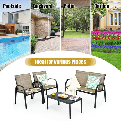 4 Pieces Patio Furniture Set with Glass Top Coffee Table, Brown - Gallery Canada