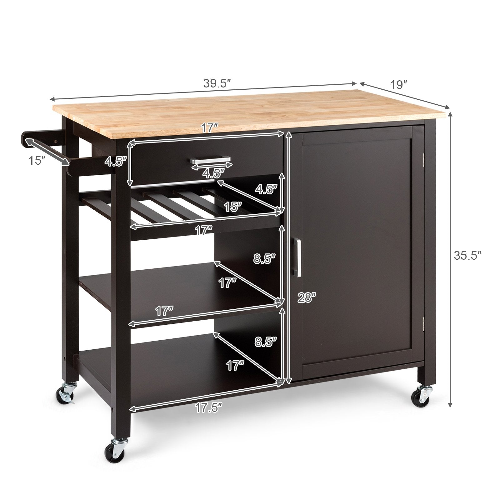 Kitchen Island Cart Rolling Serving Cart Wood Trolley, Brown Kitchen Islands & Carts   at Gallery Canada