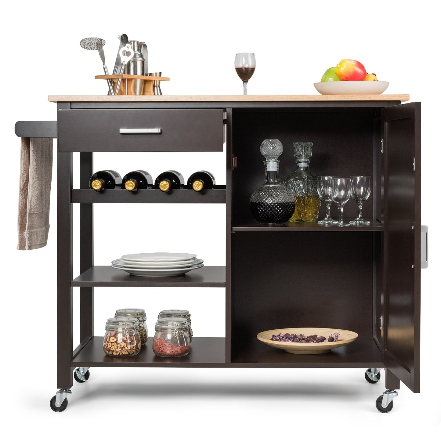 Kitchen Island Cart Rolling Serving Cart Wood Trolley, Brown Kitchen Islands & Carts   at Gallery Canada