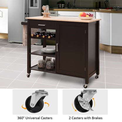 Kitchen Island Cart Rolling Serving Cart Wood Trolley, Brown Kitchen Islands & Carts   at Gallery Canada