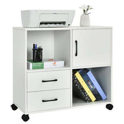 Mobile File Cabinet with Lateral Printer Stand and Storage Shelves, White - Gallery Canada