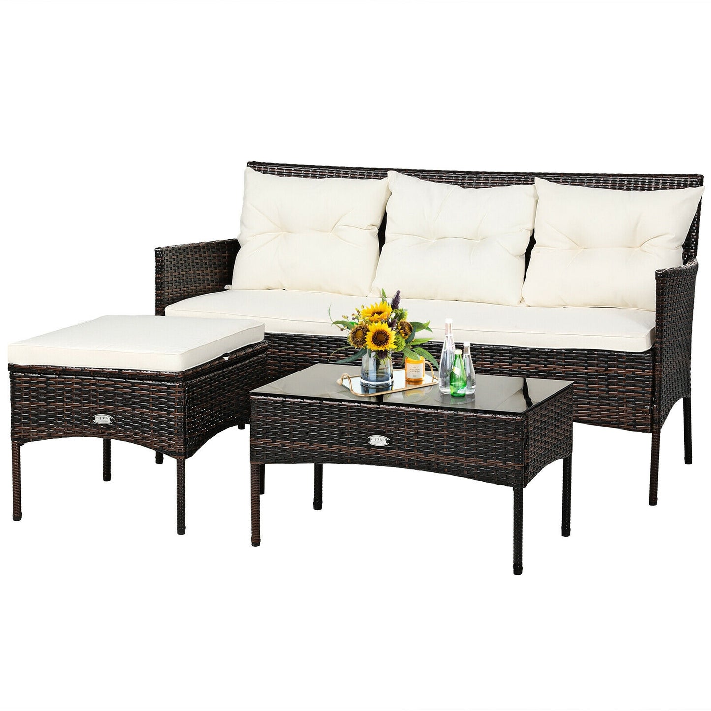 3 Pieces Patio Furniture Sectional Set with 5 Cozy Seat and Back Cushions, White Patio Conversation Sets   at Gallery Canada