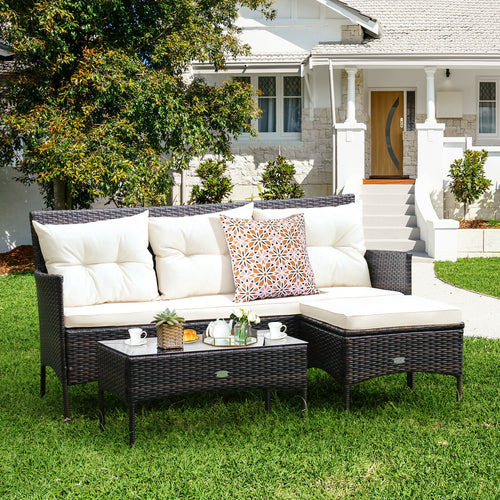 3 Pieces Patio Furniture Sectional Set with 5 Cozy Seat and Back Cushions, White