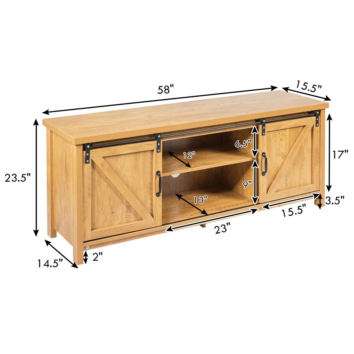 TV Stand Media Center Console Cabinet with Sliding Barn Door- Golden, Golden - Gallery Canada