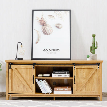 TV Stand Media Center Console Cabinet with Sliding Barn Door- Golden, Golden - Gallery Canada