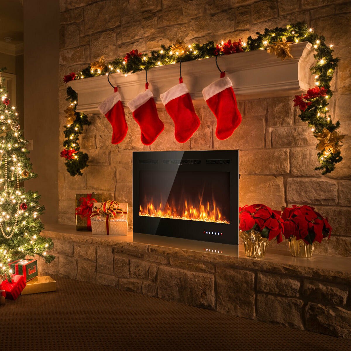 40-Inch Electric Fireplace Recessed with Thermostat, Black Fireplaces   at Gallery Canada