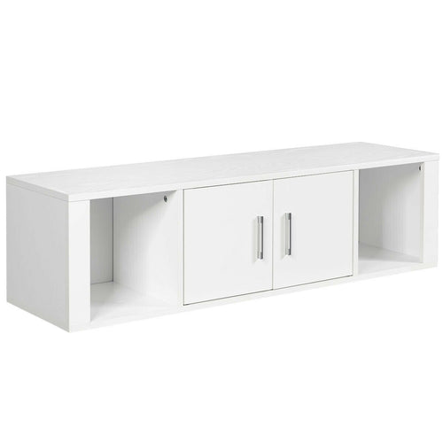 Wall Mounted Floating 2 Door Desk Hutch Storage Shelves, White