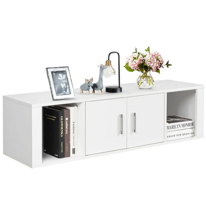 Wall Mounted Floating 2 Door Desk Hutch Storage Shelves, White Living Room   at Gallery Canada