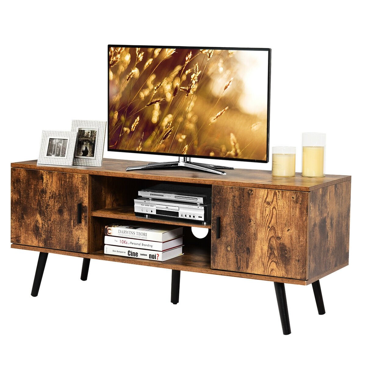 Industrial TV Stand with Storage Cabinets, Rustic Brown - Gallery Canada